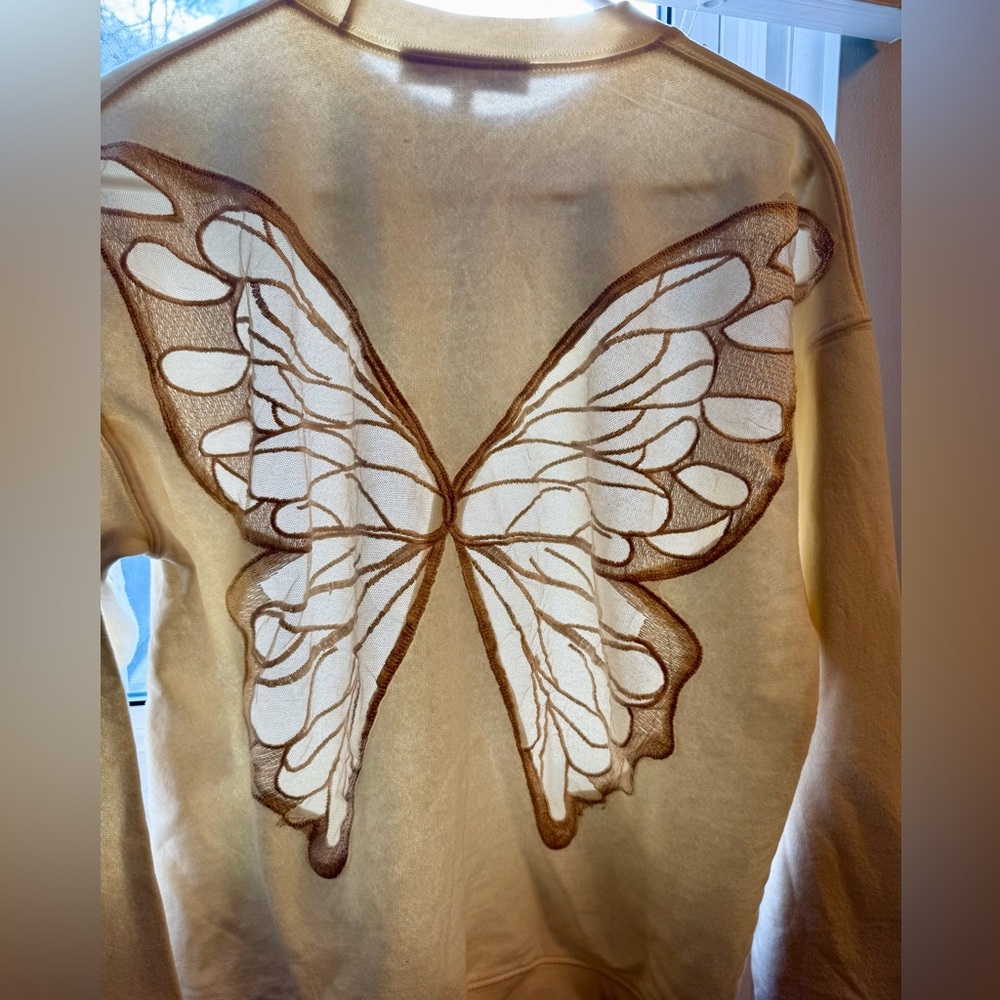 Tricia Fix Free People Exclusive Butterfly Crewneck Sweatshirt in Cream Xs - Picture 3 of 4